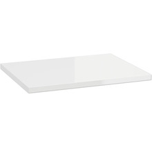 Rechteckiger weißer Regalboden mit einer glatten Oberfläche.