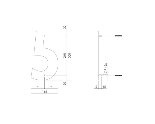 Technische Zeichnung der Hausnummer 5 mit Maßangaben