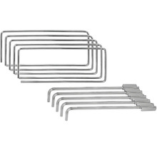 Set aus fünf rechteckigen Metallbügeln und fünf Führungsschienen für Schranksysteme.