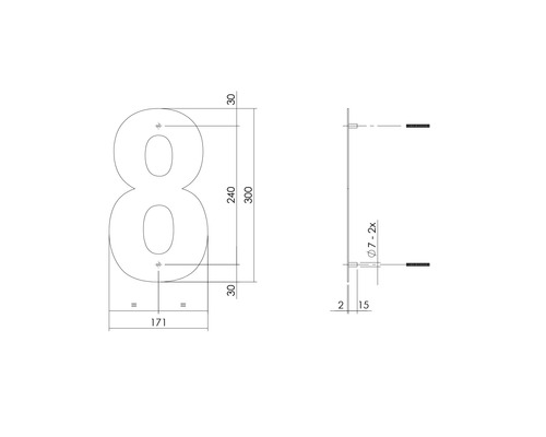 Technische Zeichnung Hausnummer 8 mit Maßen