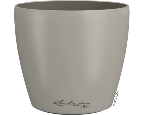 Runder Kunststoff-Blumentopf Lechuza Deco mit glatter Oberfläche in Taupe.