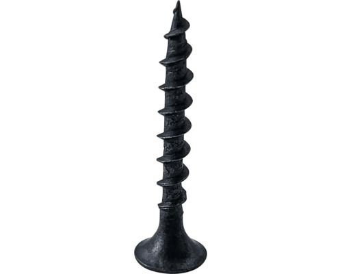 Schwarze Schnellbauschraube mit Trompetenkopf und Grobgewinde.