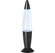 Tornado-Leuchte mit schwarzem Sockel und blau-weißem Wirbeleffekt im Inneren.