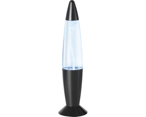 Tornado-Leuchte mit schwarzem Sockel und blau-weißem Wirbeleffekt im Inneren.