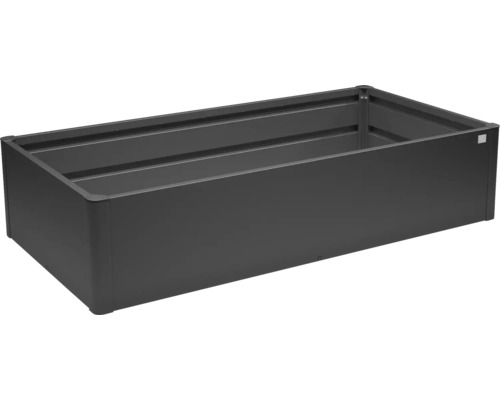 Rechteckiges Hochbeet aus Metall in Anthrazit.