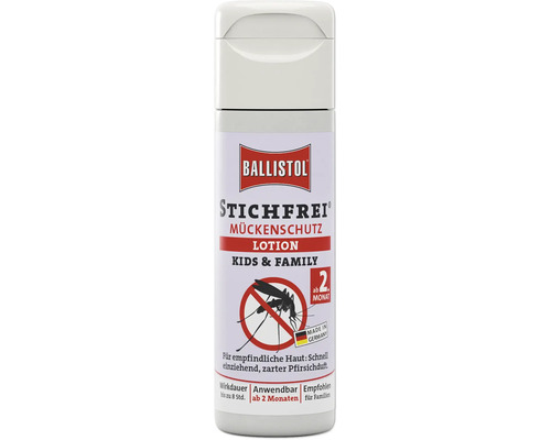 Ballistol Stichfrei Mückenschutz Lotion für Kinder und Familien ab zwei Monaten, Wirkdauer bis zu acht Stunden, hergestellt in Deutschland.