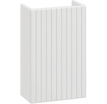 Weißer Wand- oder Oberschrank mit vertikal gerillter Türfront.