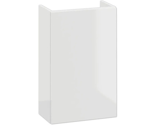 Weißer, glänzender Hängeschrank für das Badezimmer ohne Griffe.