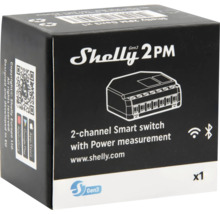 Shelly 2PM Gen3 Verpackung, zweikanaliger smarter Schalter mit Leistungsmessung, WLAN und Bluetooth.