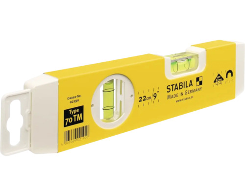 Stabila Wasserwaage Typ 70 TM, Länge 22 Zentimeter, magnetisch, mit zwei Libellen.