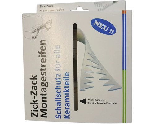 Zick-Zack Montagestreifen zur Schalldämmung für Keramikteile wie Waschbecken oder Toiletten in der Verpackung.