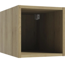 Offener Regalwürfel aus Holz zur Wandmontage mit sichtbarer Aufhängung im Inneren.