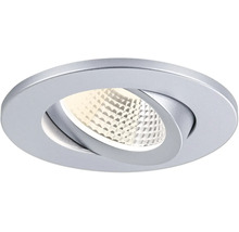 Runder, schwenkbarer LED-Einbaustrahler in Silber mit strukturiertem Reflektor.