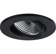 Schwenkbarer Einbaustrahler, rund, schwarz, mit facettiertem Reflektor.