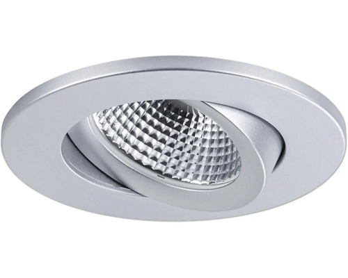 Schwenkbarer Einbaustrahler in Silber mit strukturiertem Reflektor.