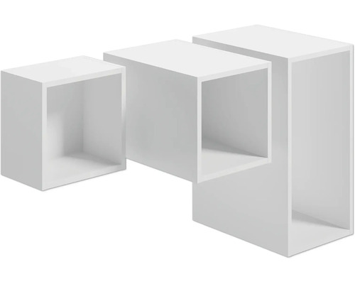 Dreiteiliges Wandregal-Set aus Würfeln in verschiedenen Größen.