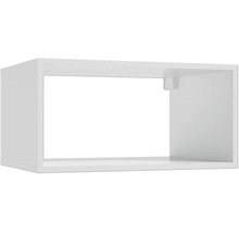 Weißes, rechteckiges Wandregal in Würfelform, offenes Design mit einer Wandhalterung im Inneren.