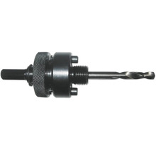 Lochsäge-Adapter mit Zentrierbohrer und Sechskantschaft aus Metall.