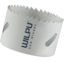 Wilpu Lochsäge mit gezacktem Rand und seitlichen Aussparungen. Wilpu Saw Blades Logo.