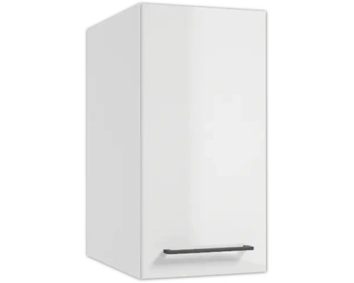 Küchen-Hängeschrank mit weißer Front und einem horizontalen, dunklen Metallgriff im unteren Bereich.
