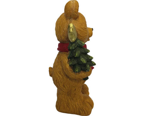 Weihnachtsdekoration Bär mit Tannenbaum auf dem Rücken und rotem Schal.