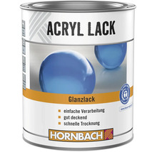 Hornbach Acryl Lack Glanzlack, gut deckend, schnell trocknend, Blauer Engel Umweltzeichen, Hornbach Logo.