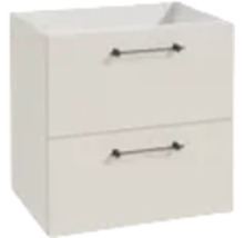 Weißer Waschtischunterschrank mit zwei Schubladen und Metallgriffen.
