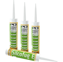 Vier Kartuschen PCI Silcofug E elastischer Silikon-Dichtstoff für innen und außen.