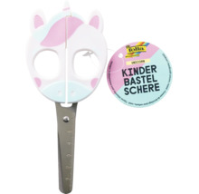 Folia Kinder-Bastelschere im Einhorn-Design mit abgerundeter Spitze und Zentimeter-Skala auf der Klinge.