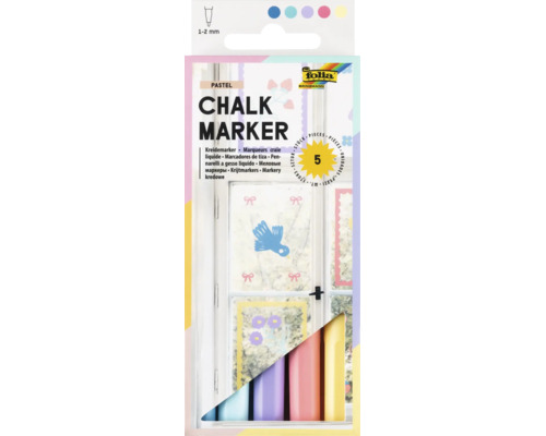 Folia Kreidemarker Set Pastel mit 5 Stück und einer Strichstärke von 1 bis 2 Millimeter für Glas und Fenster.