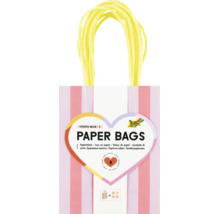8 gestreifte Papiertüten von Folia Bringmann in Größe S mit gedrehten Tragegriffen.