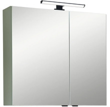 Zweitüriger Badezimmer-Spiegelschrank mit aufgesetzter LED-Beleuchtung.