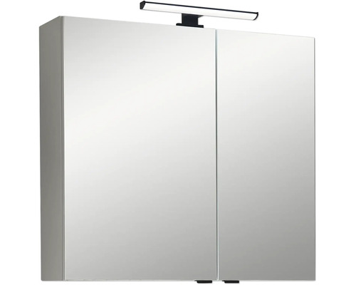 Zweitüriger Spiegelschrank für das Badezimmer mit integrierter LED-Beleuchtung.