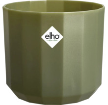Grüner, facettierter Blumentopf aus Kunststoff, Elho Logo.