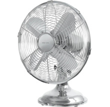 Tischventilator aus verchromtem Metall von Nordic Home mit Schutzgitter und vier Rotorblättern.
