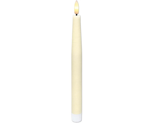 LED-Stabkerze mit realistisch leuchtender Flamme und strukturierter Oberfläche für stimmungsvolle Dekoration.