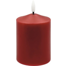 Rote LED-Stumpenkerze mit weißer Flammennachbildung aus Kunststoff.