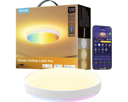 Govee Ceiling Light Pro, runde smarte Deckenleuchte mit App-Steuerung, mehrfarbigem Lichtring, Matter-Unterstützung und 38 Zentimeter Durchmesser.