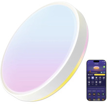 Runde smarte Deckenleuchte mit Steuerung per Smartphone-App für einstellbare Lichtfarben und Helligkeit.