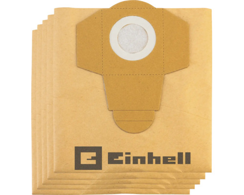Einhell Staubsaugerbeutel aus Papier im Set, geeignet für Nass-Trockensauger. Einhell Logo.