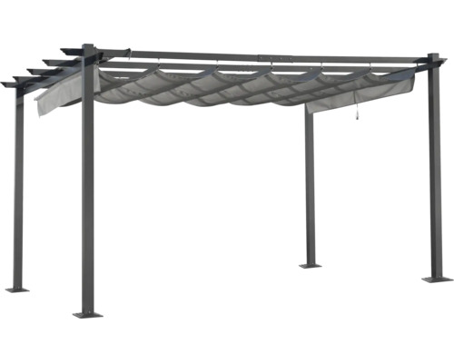Freistehende Pergola aus Aluminium mit ausziehbarem Faltsonnendach für Terrasse und Garten.