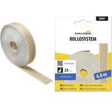 Schellenberg Rollladengurt Maxi, Breite 23 Millimeter, Länge 6 Meter, beige-weiß gestreiftes Gewebe.