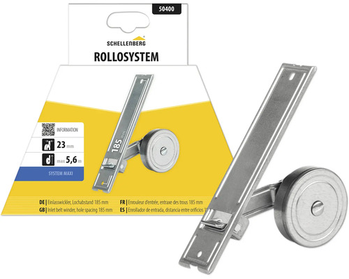 Schellenberg Einlasswickler System Maxi, Lochabstand 185 Millimeter, Gurtbreite 23 Millimeter, maximale Gurtlänge 5,6 Meter, Metall.