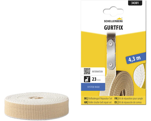Schellenberg Gurtfix Rollladengurt Reparatur-Set System Maxi, 23 Millimeter breit, 4,3 Meter lang.