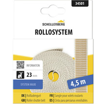 Schellenberg Rollladengurt System Maxi, Breite 23 Millimeter, Länge 4,5 Meter, beige, aufgerollt in Verkaufsverpackung.