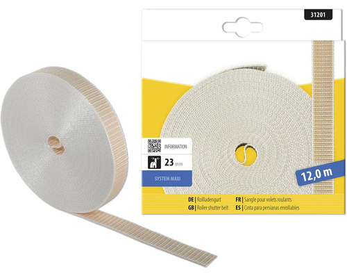 Rollladengurt System Maxi, Breite 23 Millimeter, Länge 12 Meter, gewebtes Material.