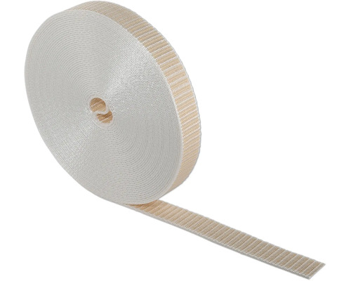 Eine Rolle Rolladengurt aus gewebtem Textilmaterial.