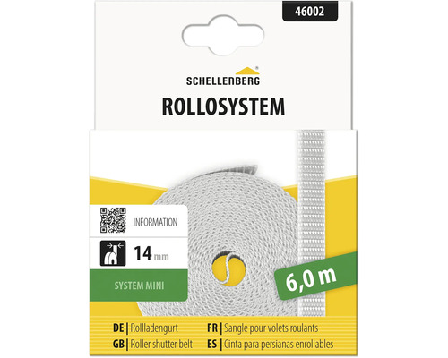 Schellenberg Logo, Rollladengurt System Mini, Breite 14 Millimeter, Länge 6 Meter, gewebtes Material.