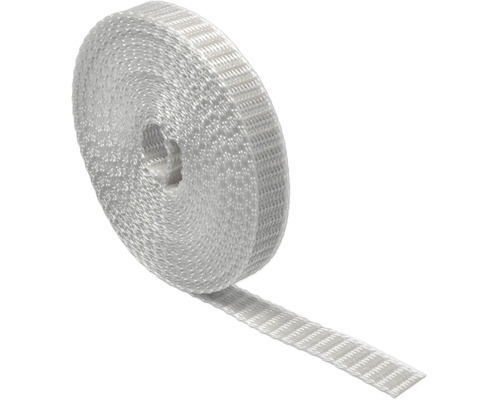 Gewebtes Dichtungsband in Weiß auf einer Rolle.