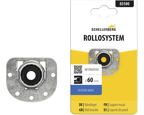 Schellenberg Wandlager System Maxi für Rollladen mit 60 Millimeter Durchmesser aus Metall in Blisterverpackung.